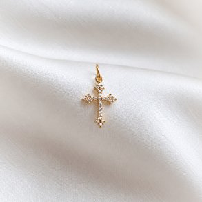 Charm - guldkors med stenar