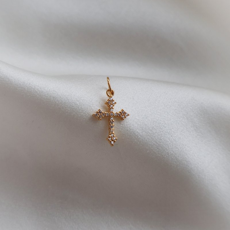 Charm - gold cross with stones
