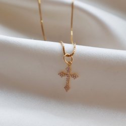 Charm - gold cross with stones