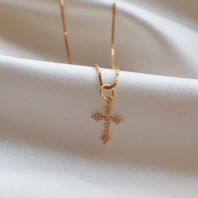 Charm - gold cross with stones