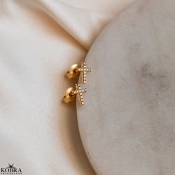 "Lucia" små guld kors ørestikker