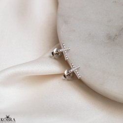 "Lucia" sm slv kors reringe med hvide sten