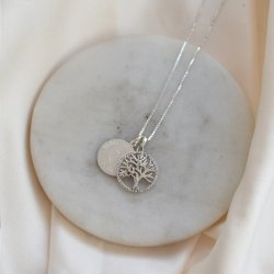 "Liv" halsk�de i sterling s�lv med livets tr� og personlig gravering