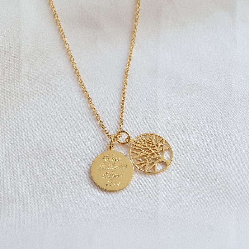 Livets tr�dhalsband i guld med gravyr