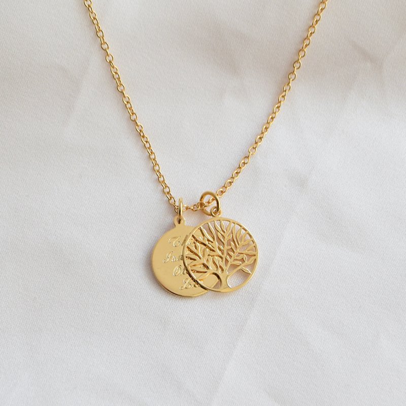 Livets tr�dhalsband i guld med gravyr