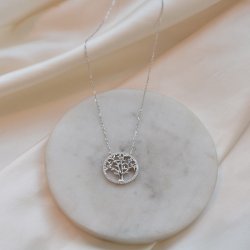 "Lykke" halsk�de med livets tr� og zirkonia sten i sterling s�lv 