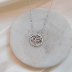 "Lykke" halsk�de med livets tr� og zirkonia sten i sterling s�lv 