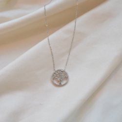 "Lykke" halsk�de med livets tr� og zirkonia sten i sterling s�lv 