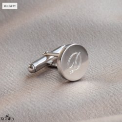 Runde slv manchet-knapper med personlig gravering inklusiv