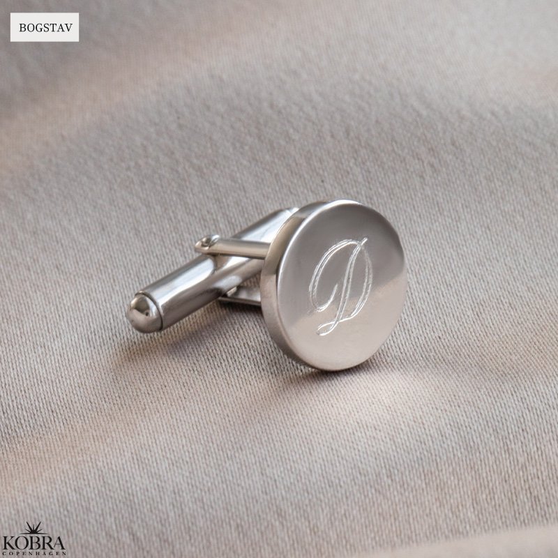 Runde slv manchet-knapper med personlig gravering inklusiv