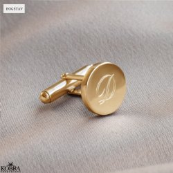 Runde guld manchet-knapper med personlig gravering inklusiv