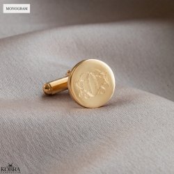Runde guld manchet-knapper med personlig gravering inklusiv