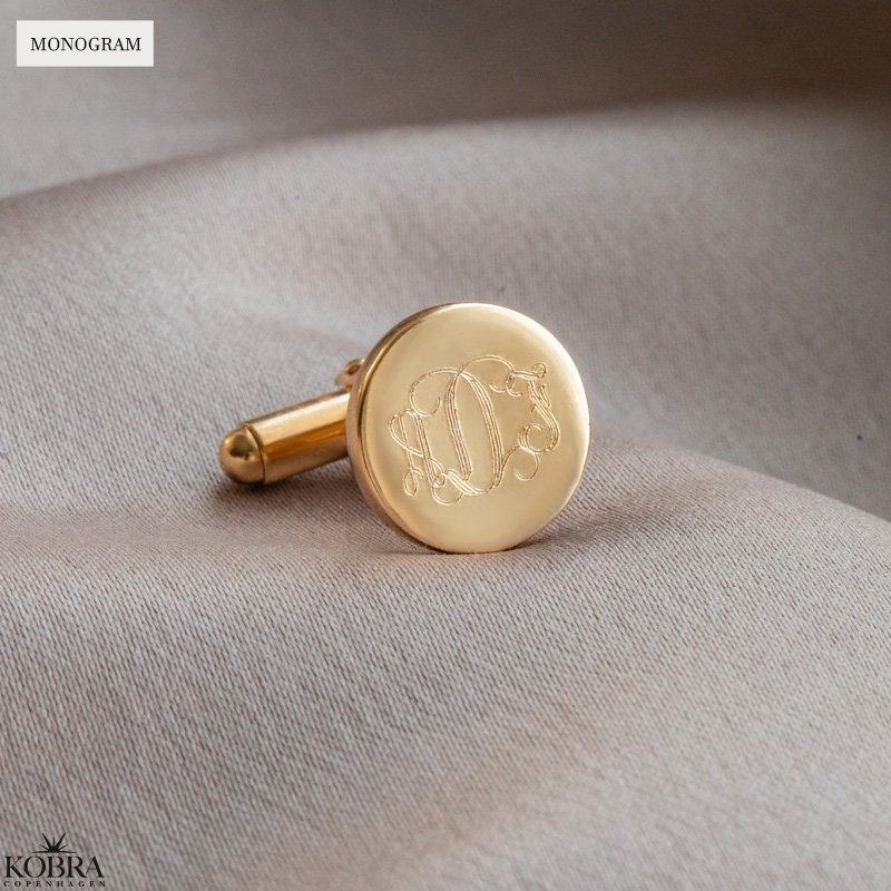 Runde guld manchet-knapper med personlig gravering inklusiv