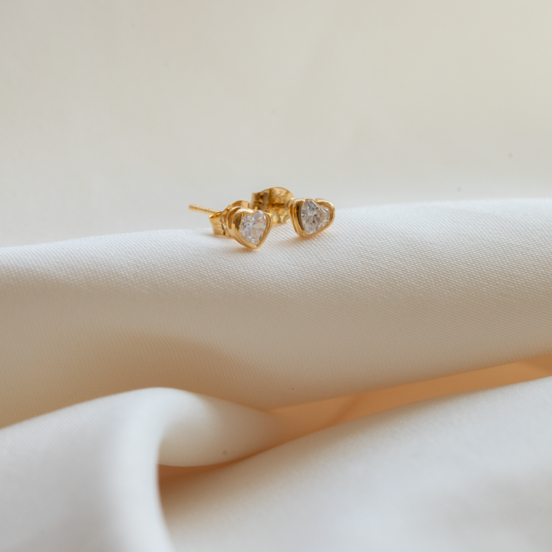 "Angel" Asymmetrical Heart Stud Earrings, Gold Plated