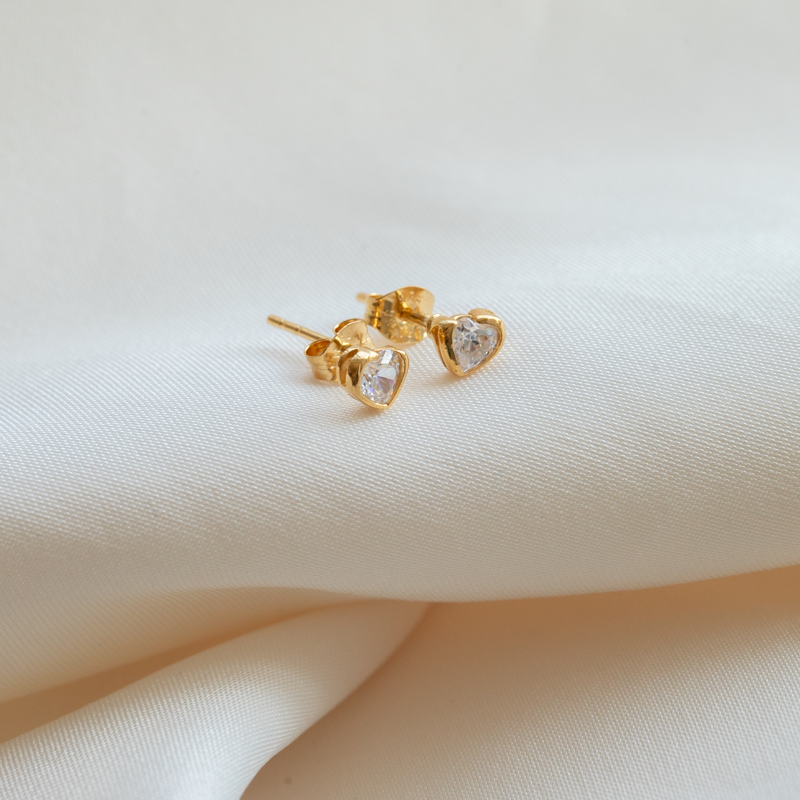 "Angel" Asymmetrical Heart Stud Earrings, Gold Plated