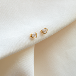 "Angel" Asymmetrical Heart Stud Earrings, Gold Plated