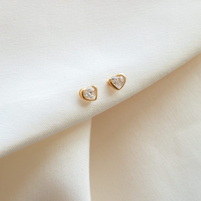 "Angel" Asymmetrical Heart Stud Earrings, Gold Plated