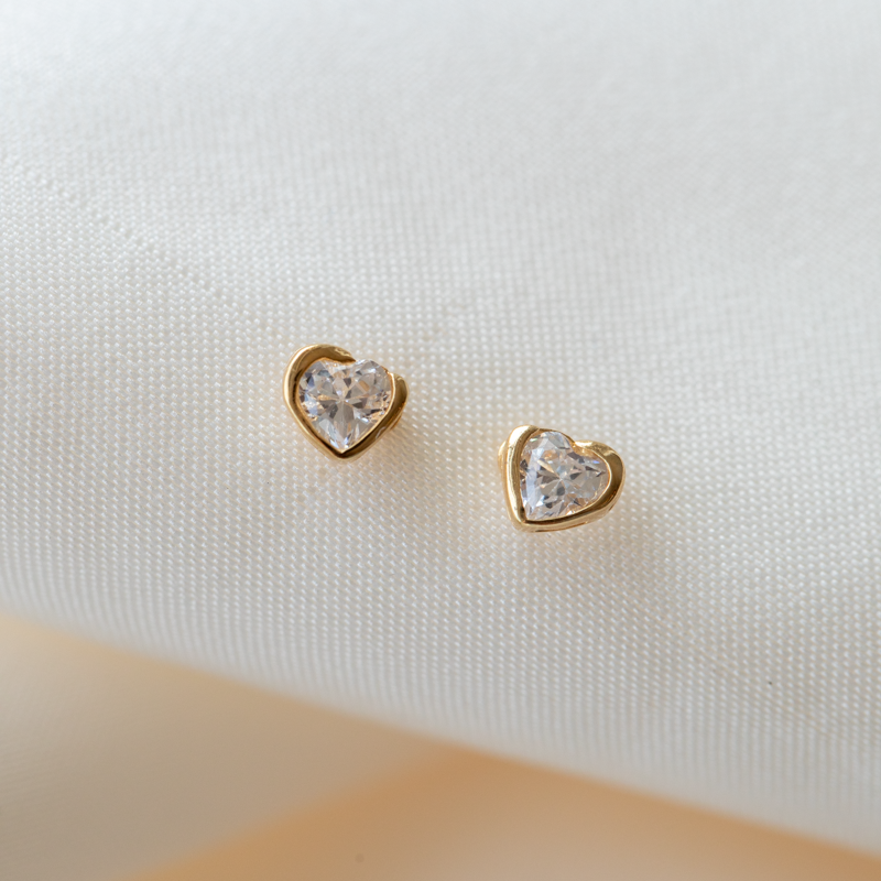 "Angel" Asymmetrical Heart Stud Earrings, Gold Plated