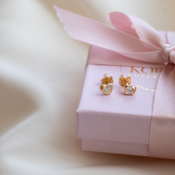 "Angel" Asymmetrical Heart Stud Earrings, Gold Plated