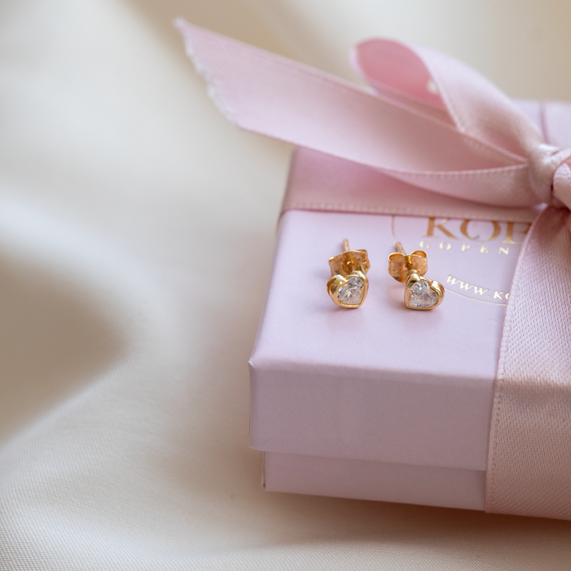 "Angel" Asymmetrical Heart Stud Earrings, Gold Plated