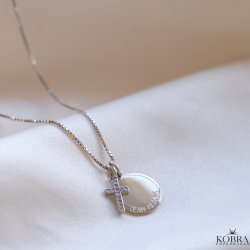 Id tag med lille kors i sterling s�lv - inkl. gravering!