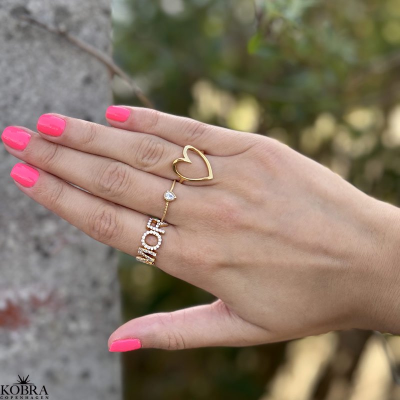 "Love" stor hjerte ring i guld