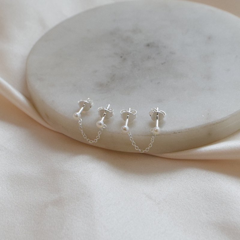 "Margrethe" silver earrings with pearls for 2 holes