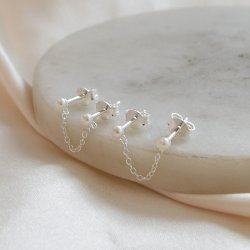 "Margrethe" silver earrings with pearls for 2 holes