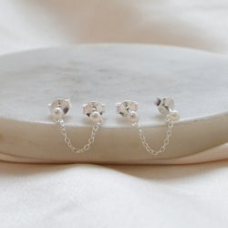 "Margrethe" silver earrings with pearls for 2 holes