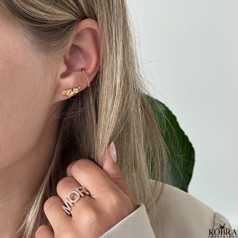 "Marguerit" 18 karat forgyldte reringe med margueritter, ear climber