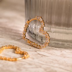"Mikami" large gold heart earrings with white stones