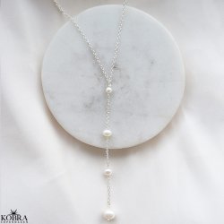 "Penny" perlekde i slv med hvide ferskvandsperler