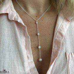 "Penny" perlekde i slv med hvide ferskvandsperler