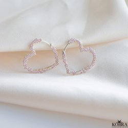 "Mikami" large silver heart earrings with pink stones