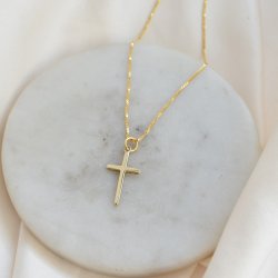 "Promise" halsk�de i 18k forgyldt sterling s�lv med klassisk kors vedh�ng