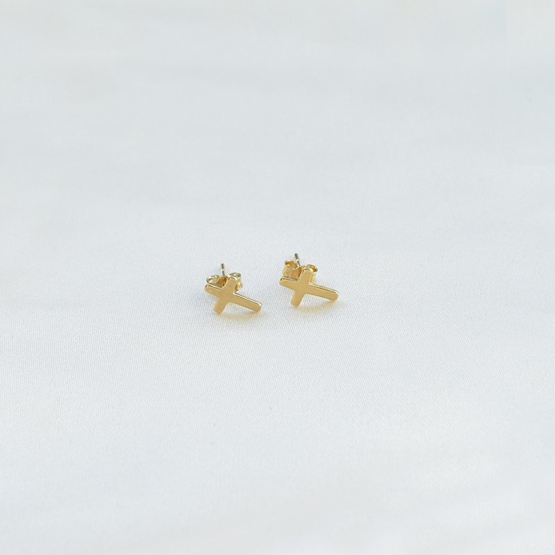 "Promise" Small 18 carat gold plated cross earrings
