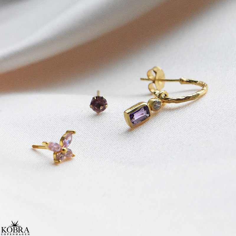 "Purple Vibe" 3 stk guld reringe i lilla nuancer