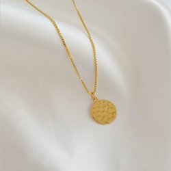  "Rylie" golden necklace with hammered amulet and your engraving