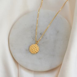  "Rylie" golden necklace with hammered amulet and your engraving