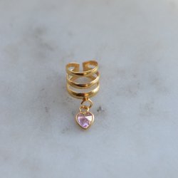 "Savannah" earcuff i 18k gullbelagt s�lv med lyserosa hjerteformet zirkonia