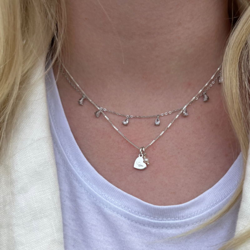 "Memories" Heart Charm in silver with Personal Engraving
