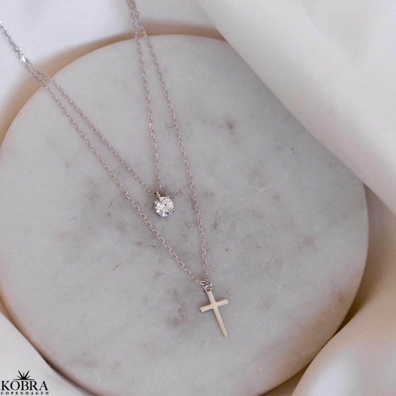 "Stella Cross" 2i1 slv halskde med kors og fin zirkonia sten