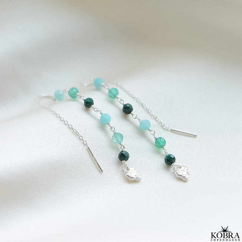 "September" Slv trdereringe med gte grn agat, malakit og antik vedhng