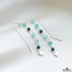 "September" Slv trdereringe med gte grn agat, malakit og antik vedhng