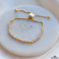 "Rosina" Multifarvet tennisarmbnd i 18K forgyldt slv  justerbart