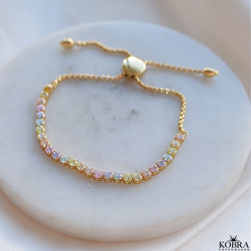 "Rosina" Multifarvet tennisarmbnd i 18K forgyldt slv  justerbart