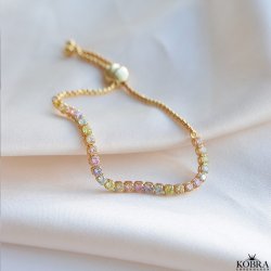 "Rosina" Multifarvet tennisarmbnd i 18K forgyldt slv  justerbart