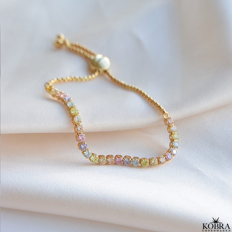 "Rosina" Multifarvet tennisarmbnd i 18K forgyldt slv  justerbart