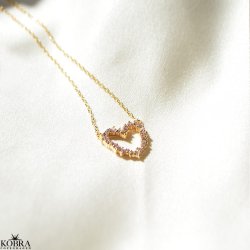 "Mikami" hjerte halskde  18k forgyldt slv med lyserde zirkonia