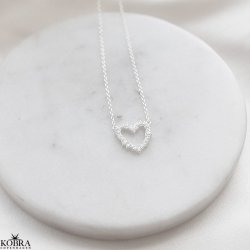 "Mikami" hjerte halskde  sterling slv med hvide Zirkonia